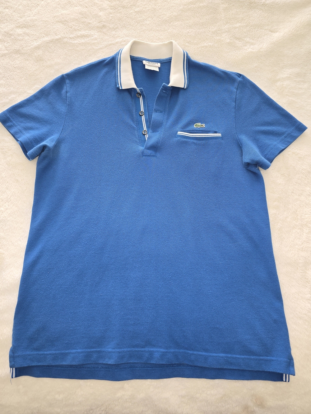 Lacoste Men’s Royal Blue Pique Polo with White Contrast Collar